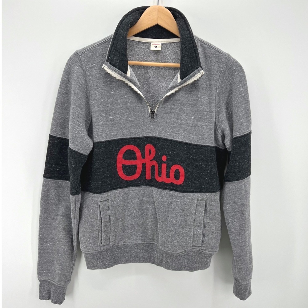 Homage Ohio Quarter Zip Women Sz S Gray Colorblock Fleece Sweatshirt 1/4 Buckeye